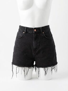 Zara Black High-Rise Distressed Denim Shorts